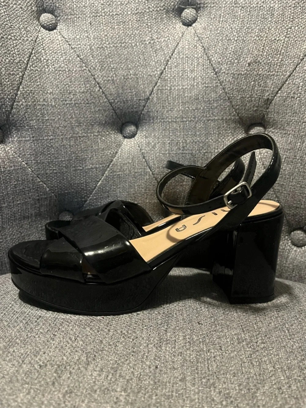 Unisa Black Platform Heels with Cross-Strap and Ankle Buckle - Picture 2 of 6